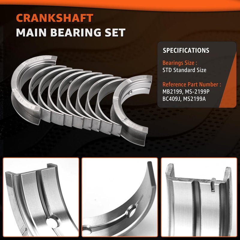 CHARMKER STD Main & Rod Bearing w/Piston Rings Fit for Chevy GM LS Gen III IV 4.8L 5.3L - LM7 LR4 L59 LS4 LY2 L20 LY5 LMG LMF LH6 LC9 L33 V8 1999-2016 Engine Replace# 2M4978 MS2199 BB253J CB663 41859CP - Image 3